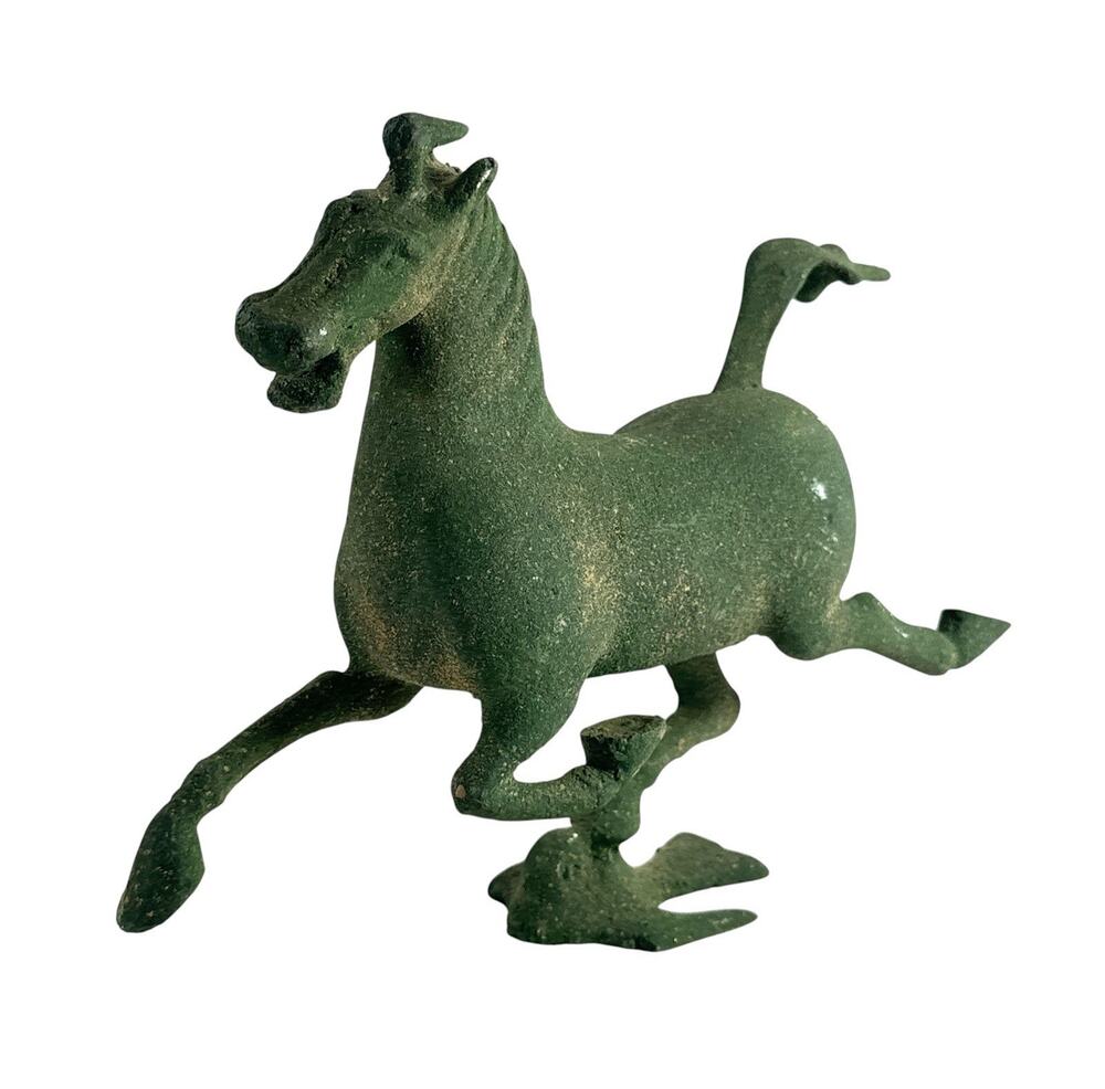 Vintage Chinese Flying Horse of Gansu Bronze Style Sculpture Green Patina 8”